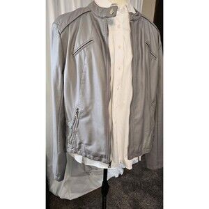 GUESS Women's Faux Leather Jacket, Vegan Chic Grey, Size L - Fabulous Condition